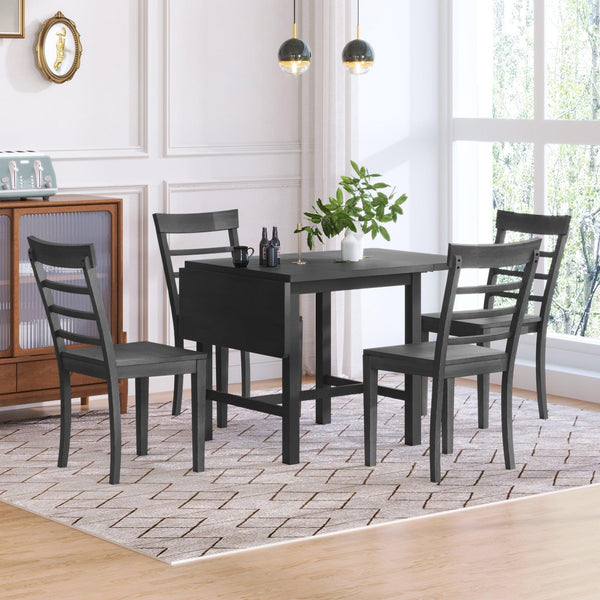 TOPMAX 5-Piece Wood Square Drop Leaf Breakfast Nook Extendable Dining Table Set with 4 Ladder Back Chairs for Small Places, Gray - Supfirm