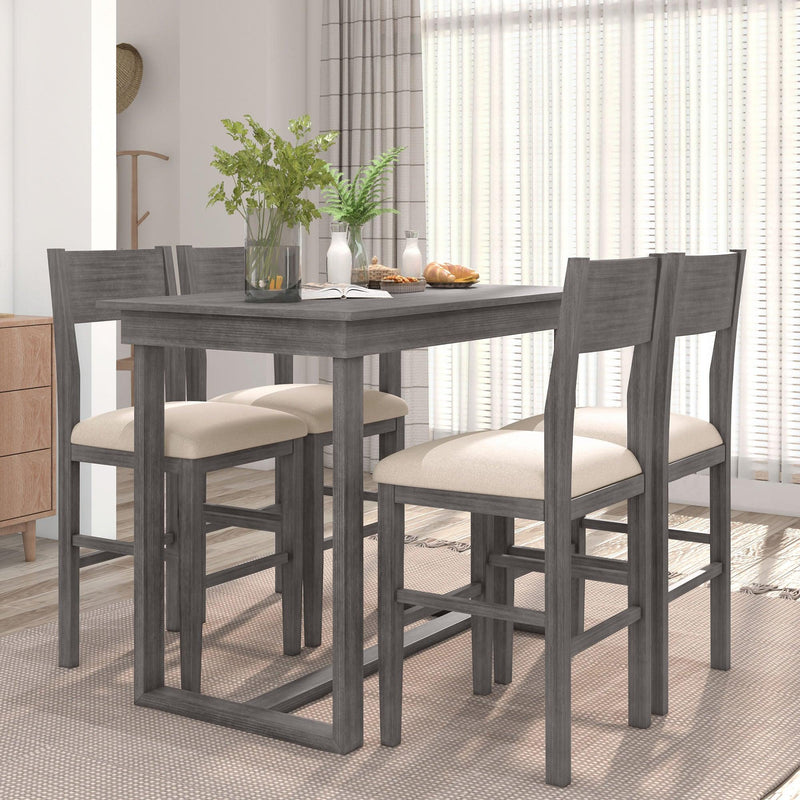 TOPMAX Farmhouse Counter Height 5-Piece Dining Table Set with 1 Rectangular Dining Table and 4 Dining Chairs for Small Places,Gray - Supfirm