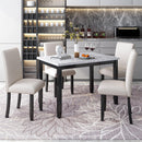 TREXM Faux Marble 5-Piece Dining Set Table with 4 Thicken Cushion Dining Chairs Home Furniture, White/Beige+Black - Supfirm