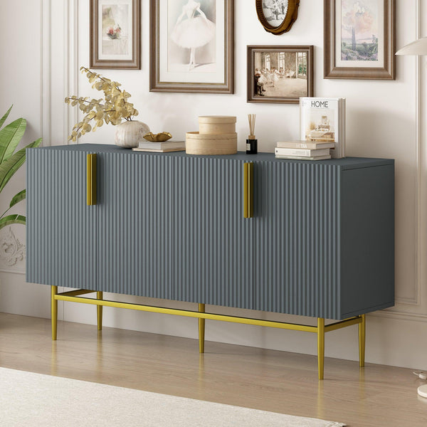 TREXM Modern Elegant 4-door Sideboard Gold Metal Handle Buffet Cabinet for Dining Room, Living Room, Bedroom, Hallway (Gray) - Supfirm