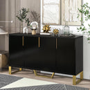 TREXM Modern sideboard with Four Doors, Metal handles & Legs and Adjustable Shelves Kitchen Cabinet (Black) - Supfirm