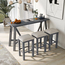 TREXM Multipurpose Home Kitchen Dining Bar Table Set with 3 Upholstered Stools(Gray) - Supfirm