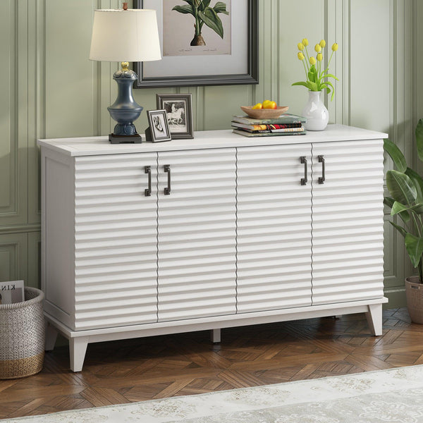 TREXM Sideboard with 4 Door Large Storage Buffet with Adjustable Shelves and Metal Handles for Kitchen, Living Room, Dining Room (Antique White) - Supfirm