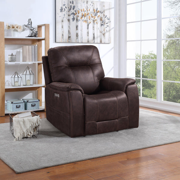 Triple-Power Recliner - Power Headrest, Power Footrest, Power Lumbar - Lighted Cupholders - Transitional Design, Canyon Walnut Leatherette - Supfirm