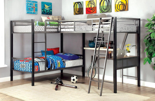 Triple Twin Bunk Loft Bed w/ Desk - Supfirm