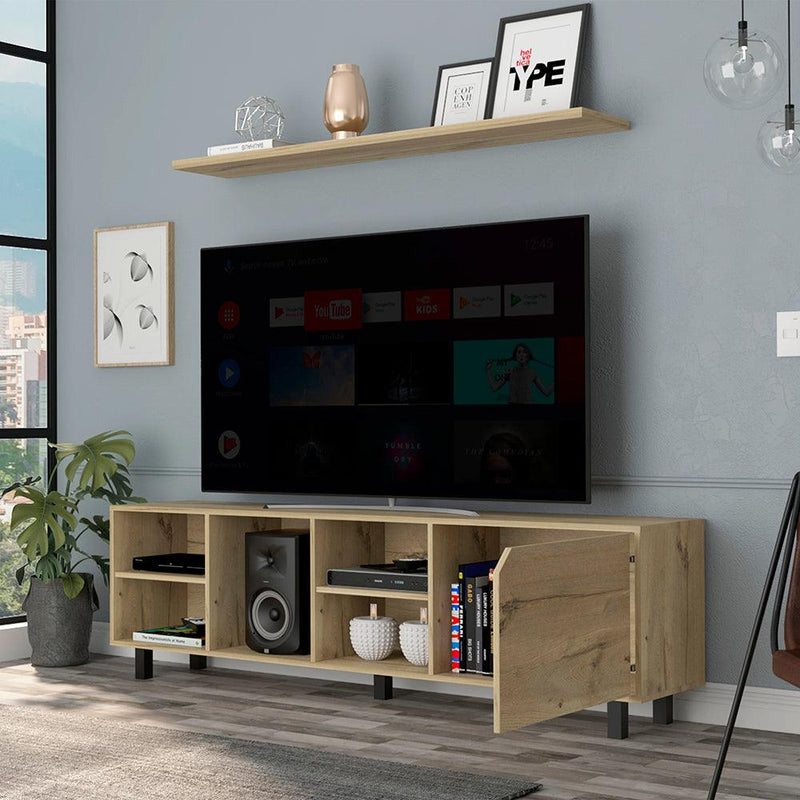 TV Stand for TV´s up 70" Estocolmo, Four Open Shelves, Light Oak Finish - Supfirm