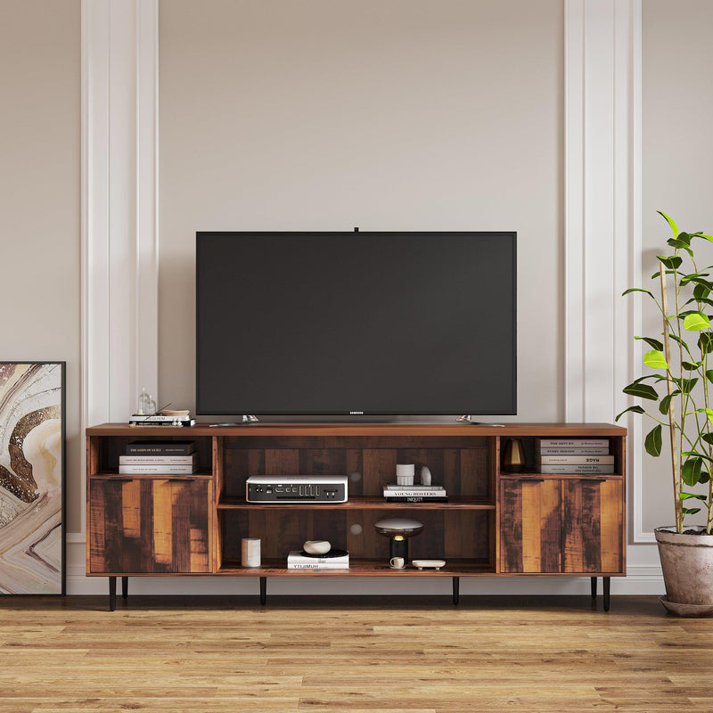 Supfirm TV Stand Modern Wood Media Entertainment Center Console Table  with 4 Doors and 4 Open Shelves - Supfirm