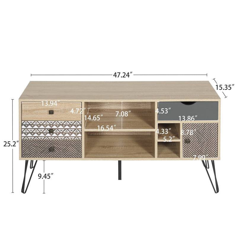 Supfirm TV Stand with Storage Cabinet and Shelves, TV Console Table for Living Room,bohemian style - Supfirm