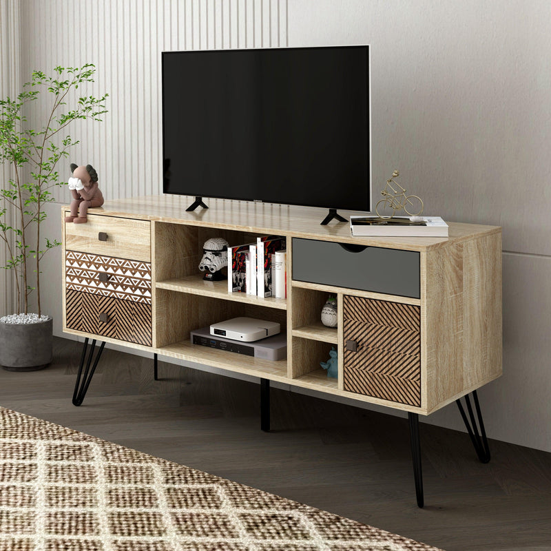 Supfirm TV Stand with Storage Cabinet and Shelves, TV Console Table for Living Room,bohemian style - Supfirm