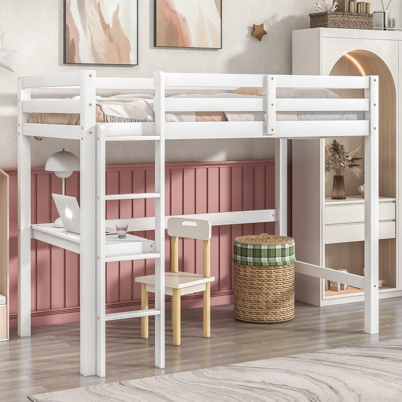 Twin Loft Bed with built-in desk,White - Supfirm