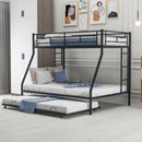 Twin over Full Bed with Sturdy Steel Frame, Bunk Bed with Twin Size Trundle, Two-Side Ladders, Black(OLD SKU:MF194424AAB) - Supfirm