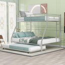 Twin over Full Bed with Sturdy Steel Frame, Bunk Bed with Twin Size Trundle, Two-Side Ladders, Silver(OLD SKU:MF194424AAN) - Supfirm