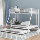 Twin over Full Bed with Sturdy Steel Frame, Bunk Bed with Twin Size Trundle, Two-Side Ladders, White(OLD SKU:MF194424AAK) - Supfirm