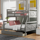 Twin over Full Bunk Bed with Ladder, Two Storage Drawers, Safety Guardrail, Gray - Supfirm