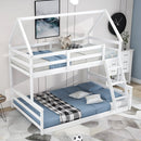 Twin over Full House Bunk Bed with Built-in Ladder,White - Supfirm