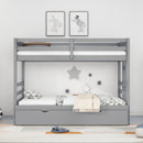 Twin over Pull-out Bunk Bed with Trundle, Gray - Supfirm