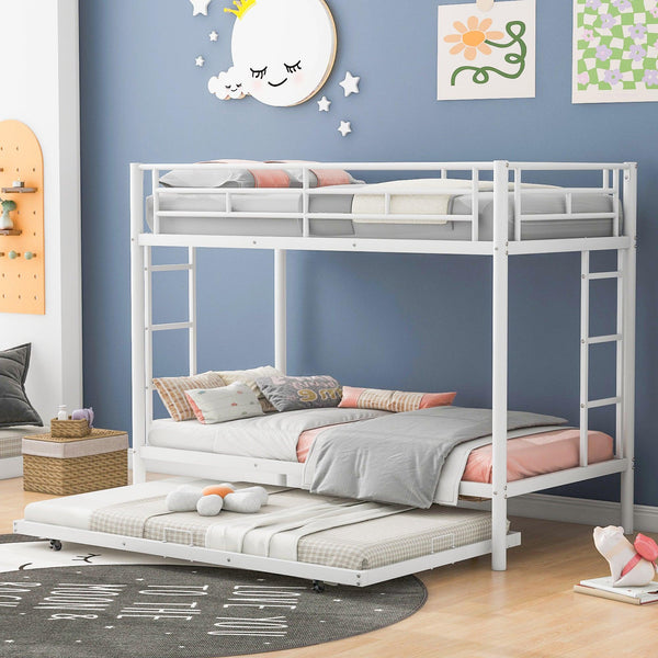 Twin over Twin Bunk Bed with Trundle, White - Supfirm