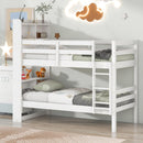 Twin Over Twin Bunk Beds with Bookcase Headboard, Solid Wood Bed Frame with Safety Rail and Ladder, Kids/Teens Bedroom, Guest Room Furniture, Can Be converted into 2 Beds, White - Supfirm