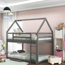 Twin over Twin Low Bunk Bed, House Bed with Ladder , Gray(OLD SKU:WF197808AAE) - Supfirm