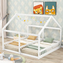 Twin Size House Platform Beds,Two Shared Beds, White - Supfirm