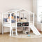 Twin Size Loft Bed with Ladder and Slide, House Bed with Blackboard and Light Strip on the Roof, White - Supfirm