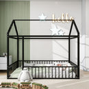 Twin Size Metal Bed House Bed Frame with Fence, for Kids, Teens, Girls, Boys, Black - Supfirm