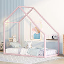 Twin Size Metal House Bed Kids Bed, Pink - Supfirm