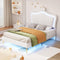 Twin Size Upholstered Bed Frame with LED Lights, Modern Upholstered Princess Bed With Crown Headboard,White - Supfirm