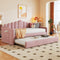 Twin size Upholstered Daybed with Trundle ,Velvet Sofabed with USB Charging Ports,No Box-spring Needed,Pink - Supfirm