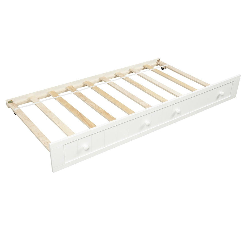 Supfirm Twin Wooden Daybed with Trundle Bed, Sofa Bed for Bedroom Living Room,White - Supfirm