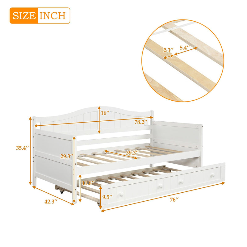 Supfirm Twin Wooden Daybed with Trundle Bed, Sofa Bed for Bedroom Living Room,White - Supfirm