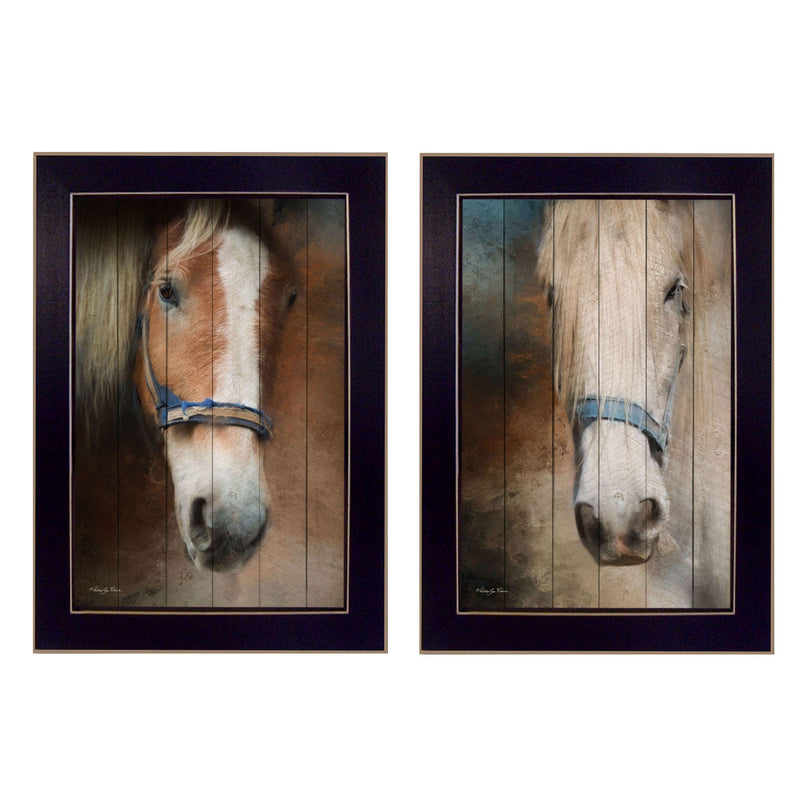 Supfirm "Two Horses Collection" 2-Piece Vignette By Robin-Lee Vieira, Printed Wall Art, Ready To Hang Framed Poster, Black Frame - Supfirm