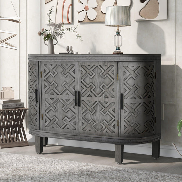 Supfirm U-Style Accent Storage Cabinet Sideboard Wooden Cabinet with Antique Pattern Doors for Hallway, Entryway, Living Room, Bedroom - Supfirm