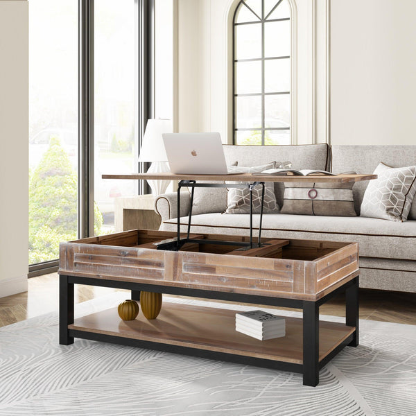 U-style Lift Top Coffee Table with Inner Storage Space and Shelf (As same As WF198291AAN) - Supfirm