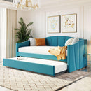 Upholstered Daybed Sofa Bed Twin Size With Trundle Bed and Wood Slat ,Blue - Supfirm