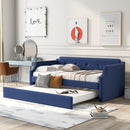 Upholstered Daybed with Trundle, Wood Slat Support,Upholstered Frame Sofa Bed , Twin,Blue - Supfirm