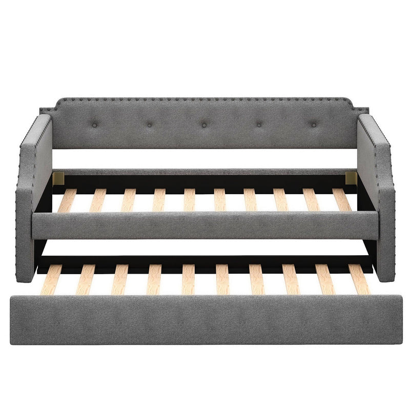 Supfirm Upholstered Daybed with Trundle, Wood Slat Support,Upholstered Frame Sofa Bed , Twin,Gray - Supfirm