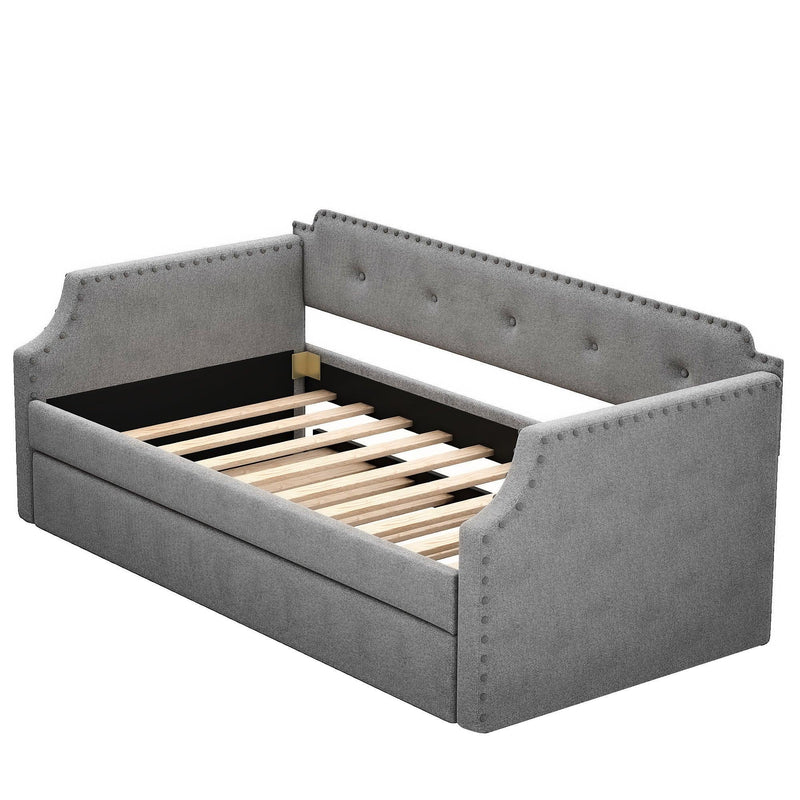 Supfirm Upholstered Daybed with Trundle, Wood Slat Support,Upholstered Frame Sofa Bed , Twin,Gray - Supfirm