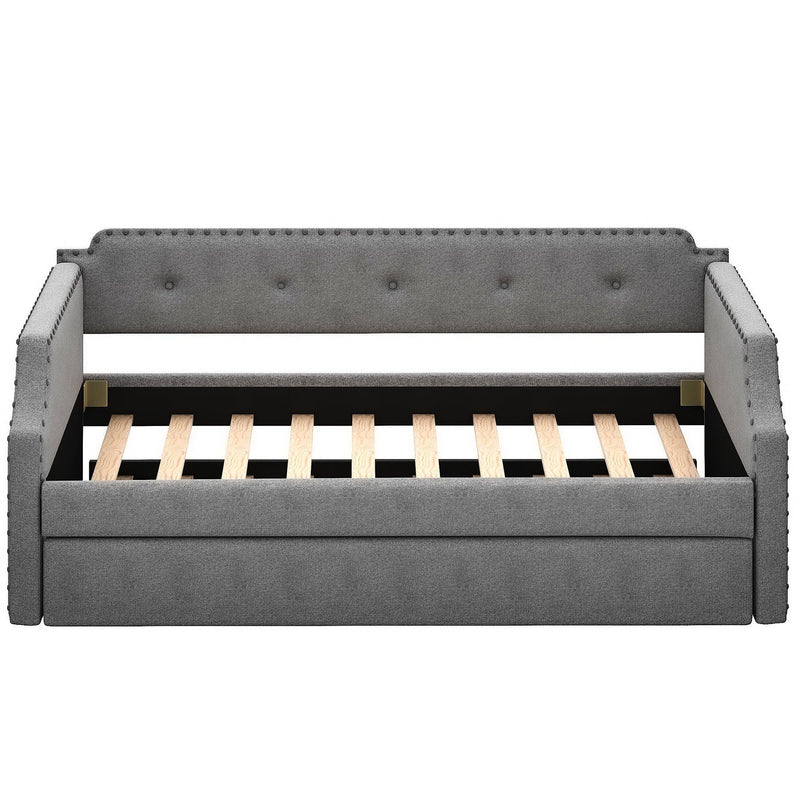 Supfirm Upholstered Daybed with Trundle, Wood Slat Support,Upholstered Frame Sofa Bed , Twin,Gray - Supfirm