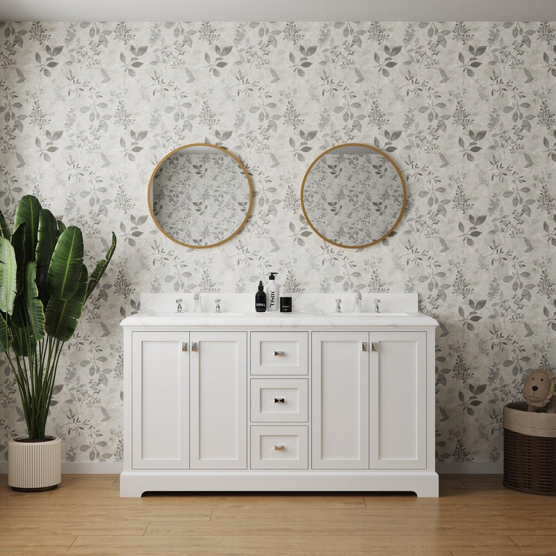 Vanity Sink Combo featuring a Marble Countertop, Bathroom Sink Cabinet, and Home Decor Bathroom Vanities - Fully Assembled White 60-inch Vanity with Sink 23V02-60WH - Supfirm