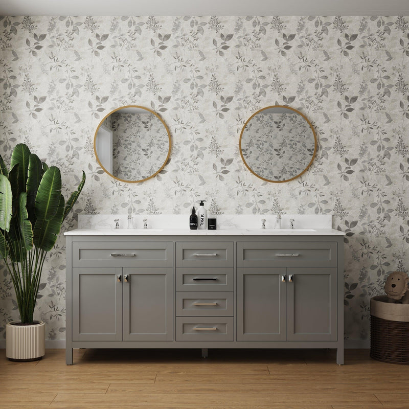 Vanity Sink Combo featuring a Marble Countertop, Bathroom Sink Cabinet, and Home Decor Bathroom Vanities - Fully Assembled White 72-inch Vanity with Sink 23V03-72GR - Supfirm