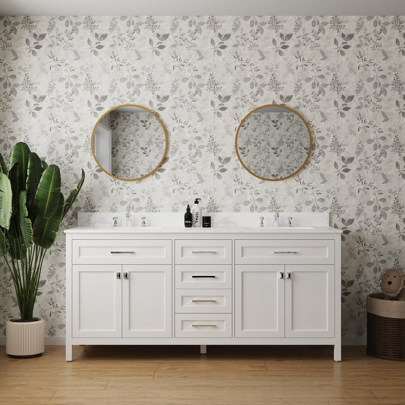 Vanity Sink Combo featuring a Marble Countertop, Bathroom Sink Cabinet, and Home Decor Bathroom Vanities - Fully Assembled White 72-inch Vanity with Sink 23V03-72WH - Supfirm