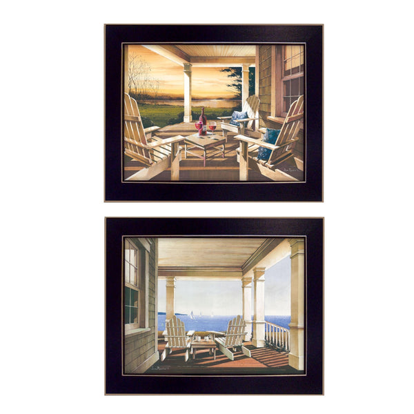 Supfirm "Veranda Views Collection" 2-Piece Vignette By John Rossini, Printed Wall Art, Ready To Hang Framed Poster, Black Frame - Supfirm