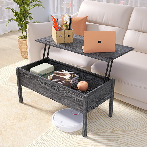 [VIDEO provided]MDF Lift-Top Coffee Table with Storage For Living Room,Dark Grey Oak - Supfirm