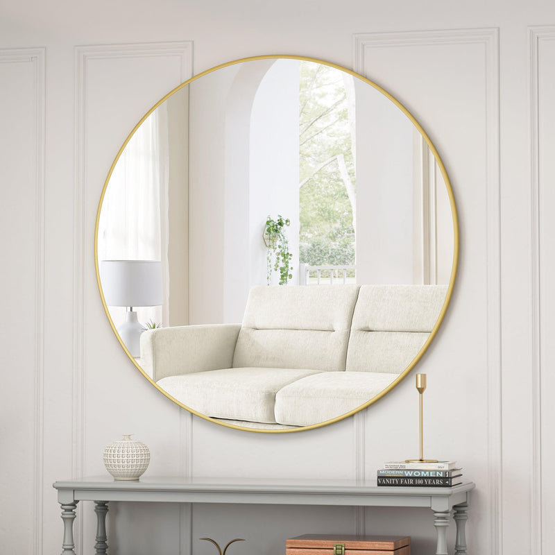 Wall Mirror 39 Inch Gold Circular Mirror Metal Framed Mirror Round Vanity Mirror Dressing Mirror, for Bathroom, Living Room, Bedroom Wall Decor - Supfirm