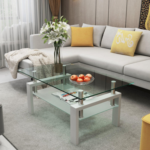 Supfirm White Coffee Table, Clear Coffee Table，Modern Side Center Tables for Living Room， Living Room Furniture - Supfirm