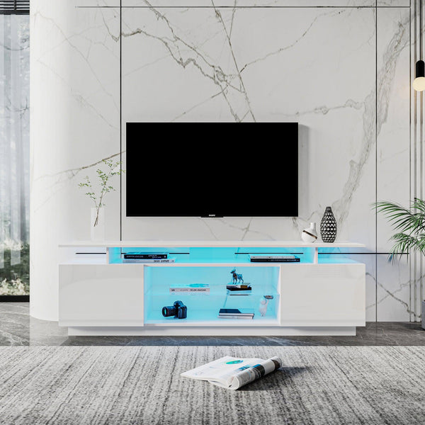 White TV Stand for 80 Inch TV Stands, Media Console Entertainment Center Television Table, 2 Storage Cabinet with Open Shelves for Living Room Bedroom - Supfirm