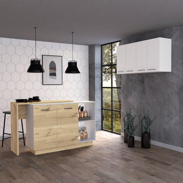 Willow 4-Shelf 6-Door 2-piece Kitchen Set, Kitchen Island and Upper Wall Cabinet White and Light Oak - Supfirm