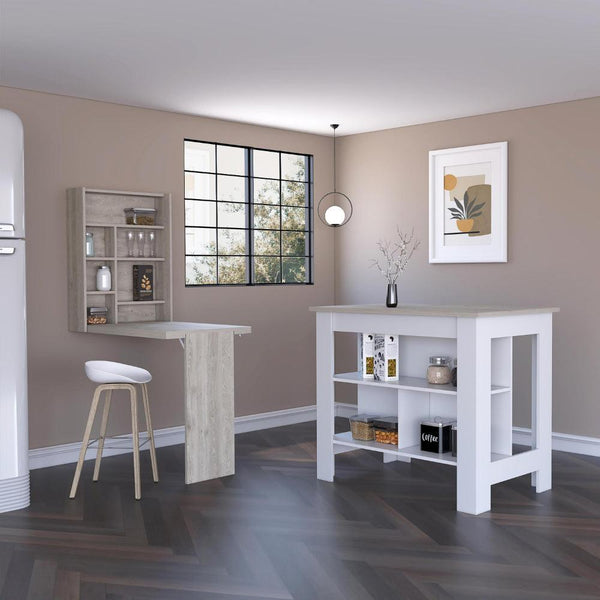 Wilmington 10-Shelf 2-piece Kitchen Set, Kitchen Island and Functional Table Whiteand Light Gray - Supfirm