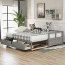 Wooden Daybed with Trundle Bed and Two Storage Drawers , Extendable Bed Daybed,Sofa Bed for Bedroom Living Room, Gray - Supfirm